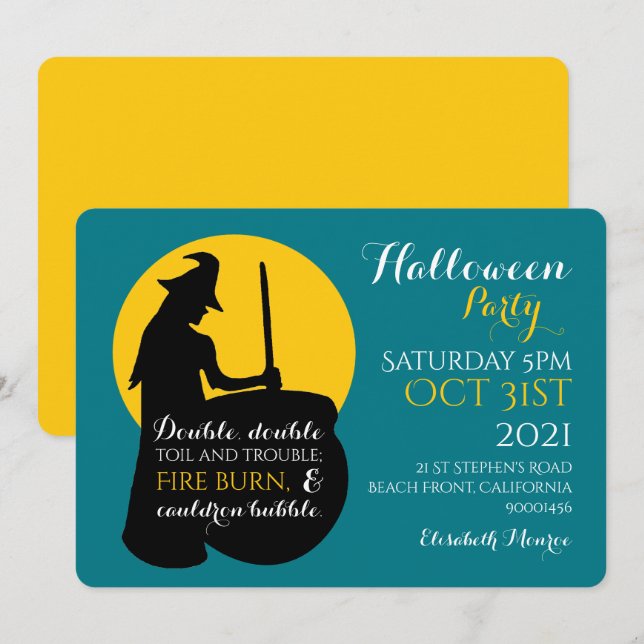 Inbjudan till Witch and Måne Magic Spell Party (Fram/baksida)