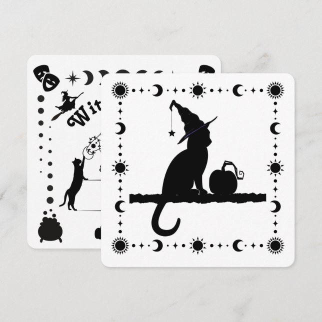 Inbjudan till Witch Cat Halloween fest (Fram/baksida)