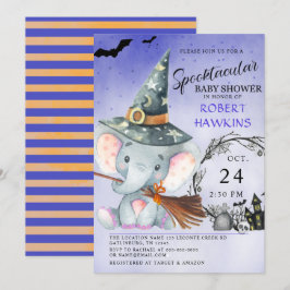 Inbjudan till Witch Elephant Halloween Baby Shower