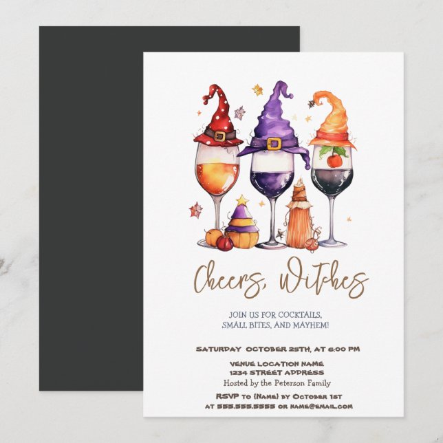 Inbjudan till Witch Hat Cocktails Halloween fest (Fram/baksida)