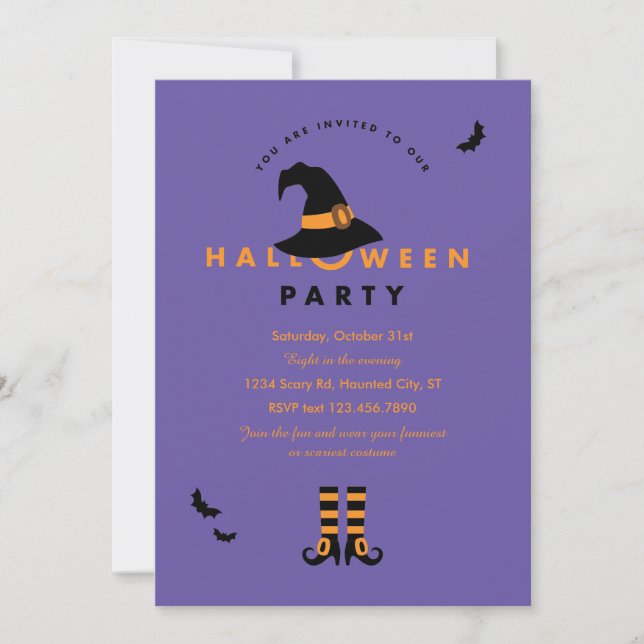 Inbjudan till Witch Hat Halloween fest (Framsida)