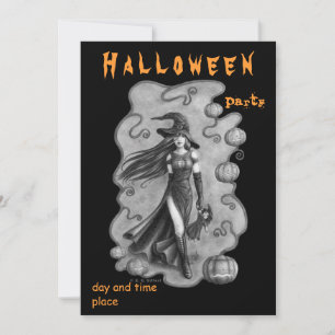 Inbjudan till Witch och Doll Halloween