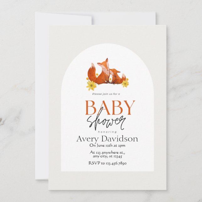 Inbjudan till Woodland Fox Baby Shower (Framsida)