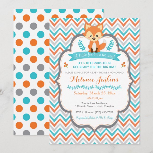 Inbjudan till Woodland Fox Baby Shower (Fram/baksida)