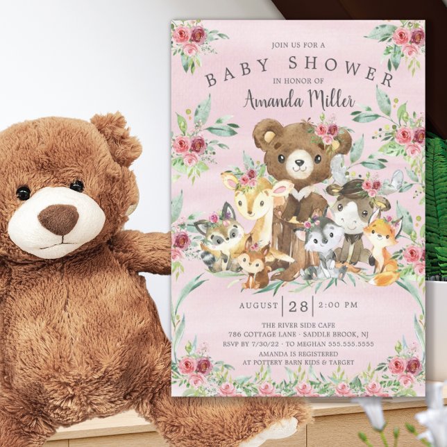 Inbjudan till Woodland Friends Girls Baby Shower (Skapare uppladdad)