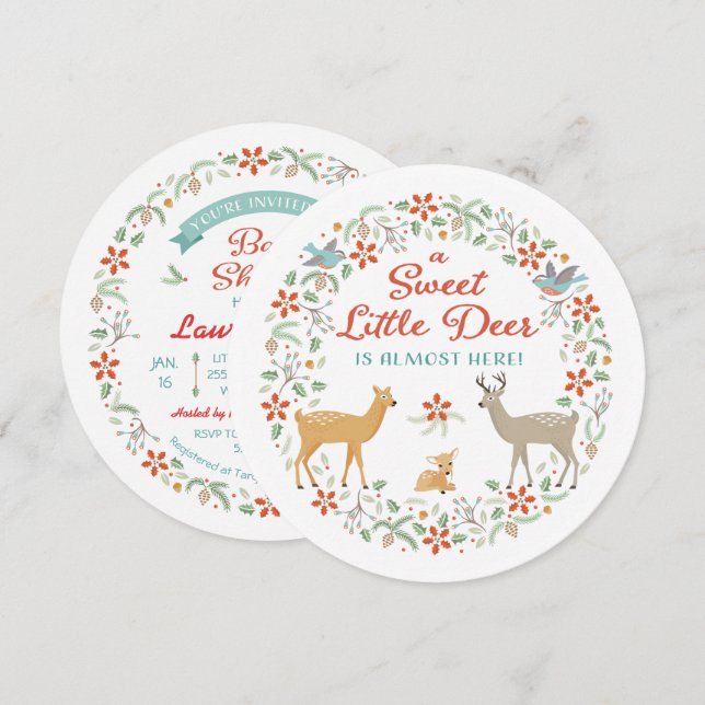 Inbjudan till Woodland Hjort Baby Shower (Fram/baksida)
