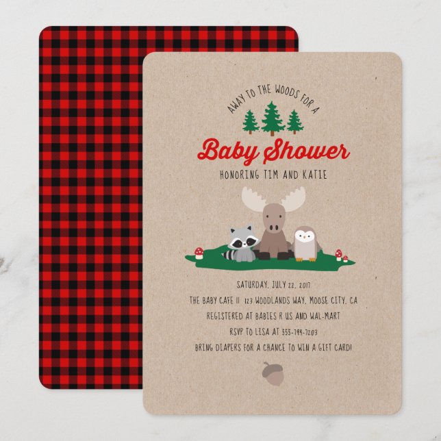 Inbjudan till Woodland Lumberjack Baby Shower Anim (Fram/baksida)