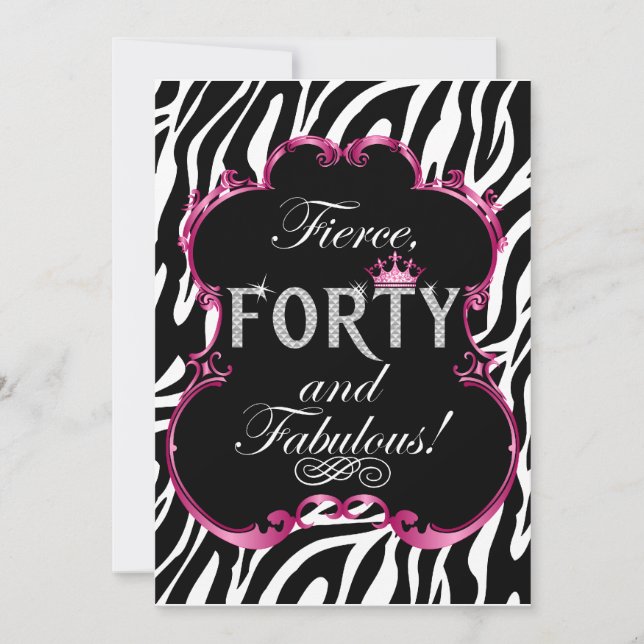 Inbjudan till Zebra 40 och Fabulous Bling Birthday (Framsida)