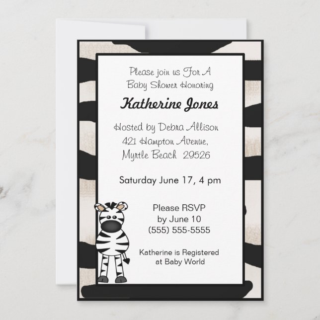Inbjudan till Zebra Baby Shower (Framsida)