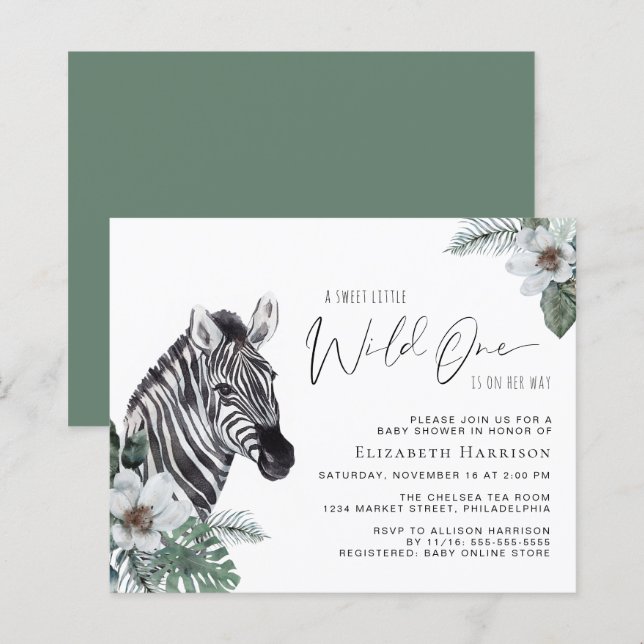 Inbjudan till Zebra Boho Watercolor Baby Shower (Fram/baksida)