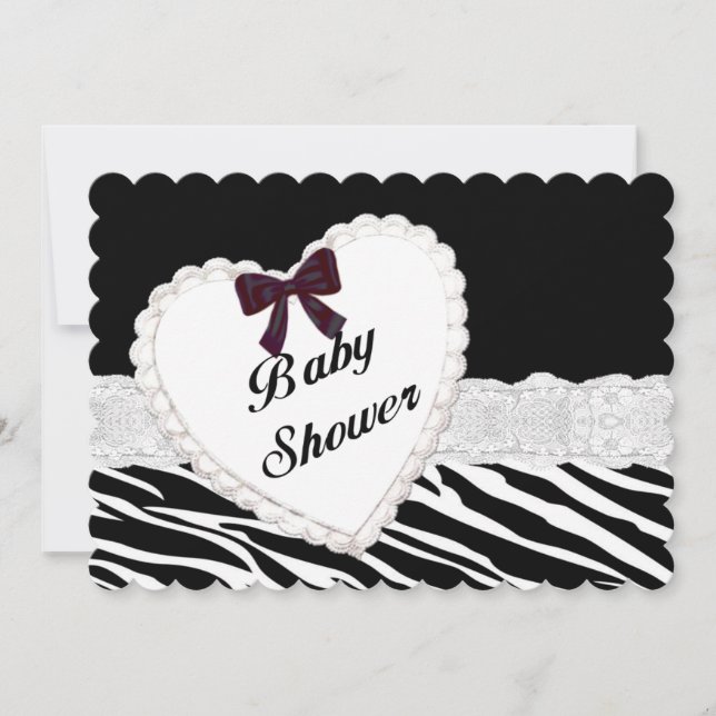 Inbjudan till Zebra Snöre Heart Baby Shower (Framsida)