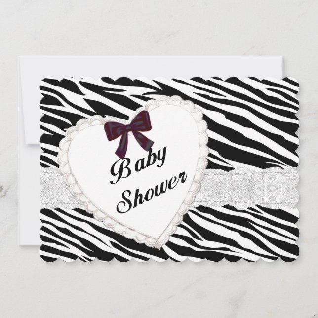 Inbjudan till Zebra Snöre Heart Baby Shower (Framsida)