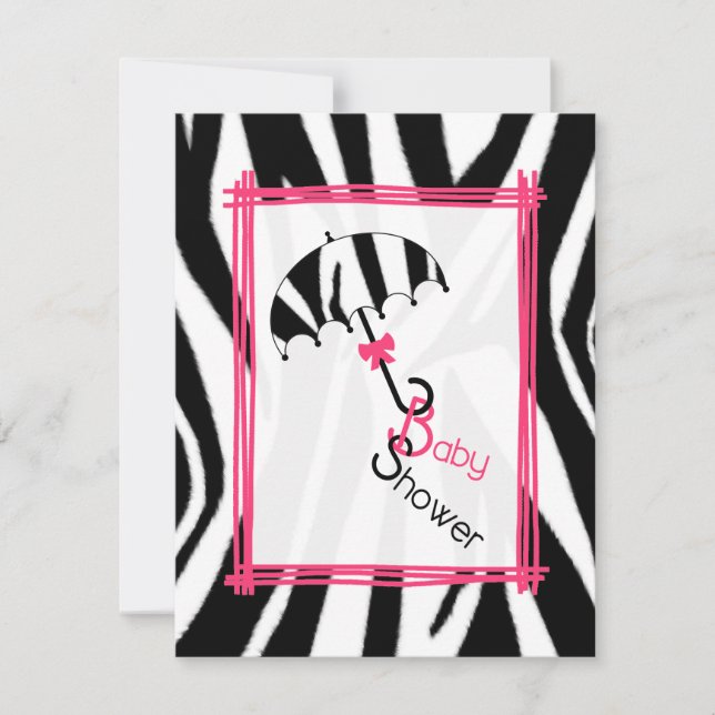 Inbjudan till zebra tryck Paraplla Baby Shower (Framsida)