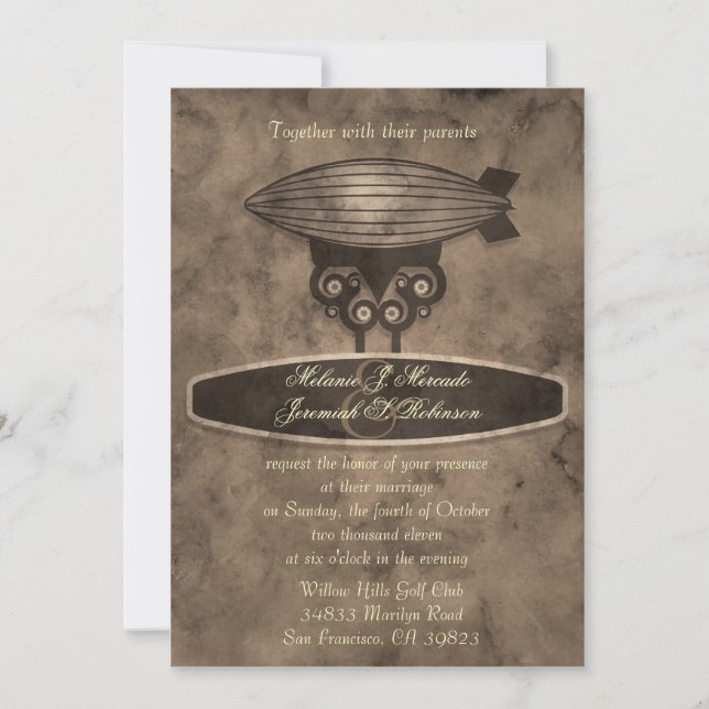 Inbjudan till Zeppelin Steampunk Wedding (Framsida)