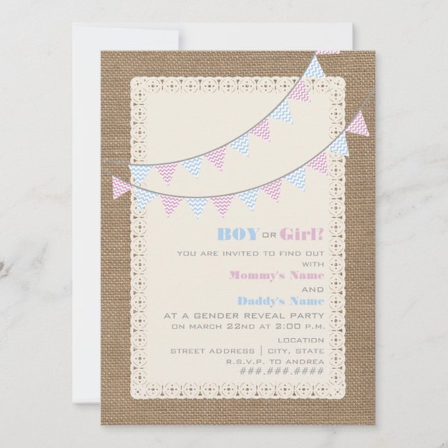Inbjudan till Zigzag Bunting Gender Reveal Party (Framsida)