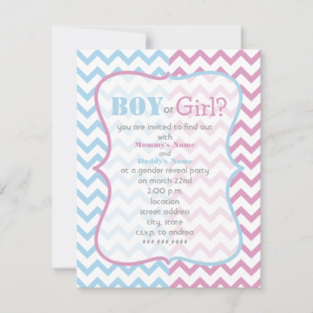 Inbjudan till Zigzag Chevron Gender Reveal Party (Framsida)