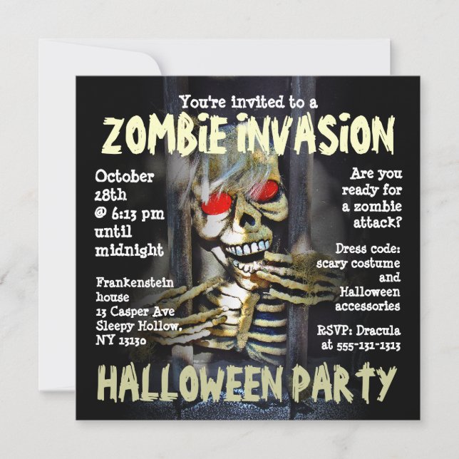Inbjudan till Zombie Invasion Halloween fest (Framsida)