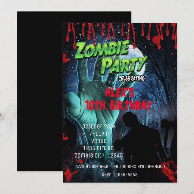 Inbjudan till ZOMBIE PARTY Halloween fest (Fram/baksida)