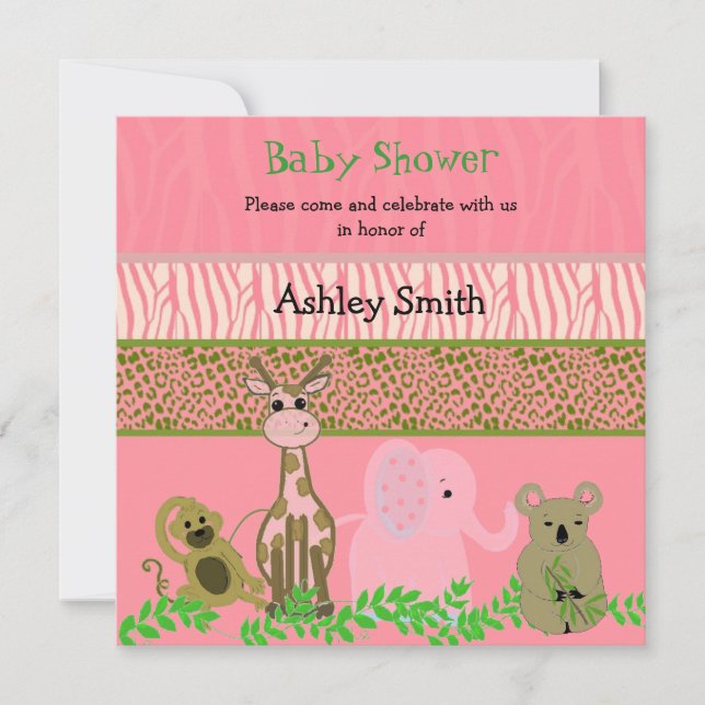 Inbjudan till Zoo Animal Baby Shower (Framsida)
