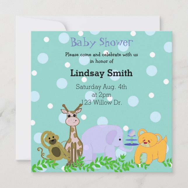 Inbjudan till Zoo Animal Baby Shower (Framsida)