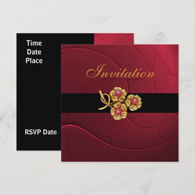 Inbjudan Tillfällen Rik Red Print Jewel (Fram/baksida)