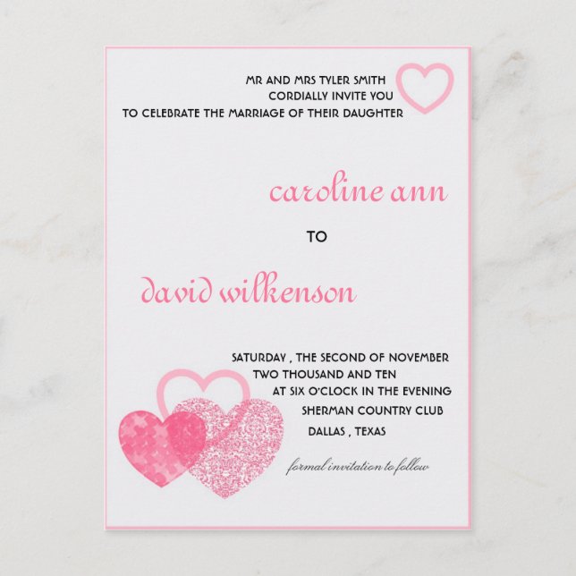 Inbjudan - två hjärtan som slår som en (Framsida)