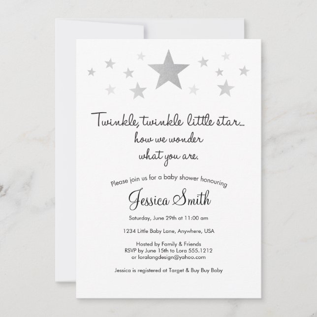 Inbjudan Twinke Twinkle Little Star Baby Shower (Framsida)