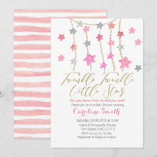 Inbjudan Twinkle Stars Girl Baby Shower