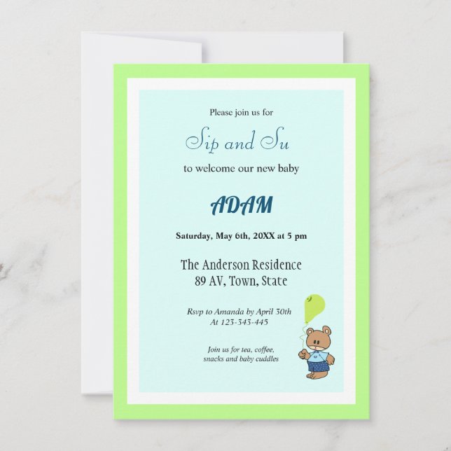 Inbjudan välkommen baby pojke (Framsida)