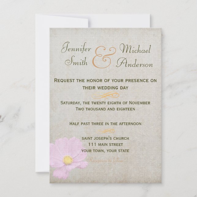 Inbjudan Vintage Papprare enkelt Bröllop (Framsida)