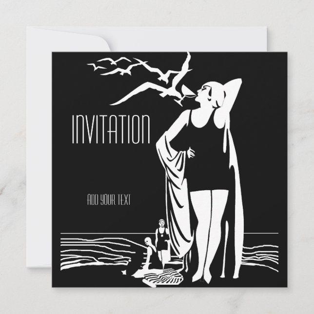 Inbjudan Vintage Retro Svart Vitt (Framsida)