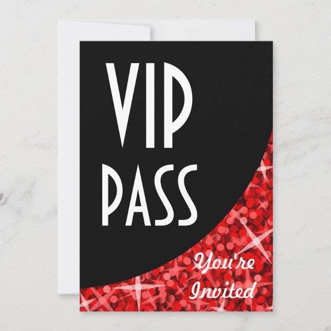 Inbjudan "VIP Pass" för Glitz Röd svart kurva (Framsida)