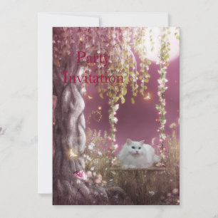 Inbjudan Vit katt på trädets gunga