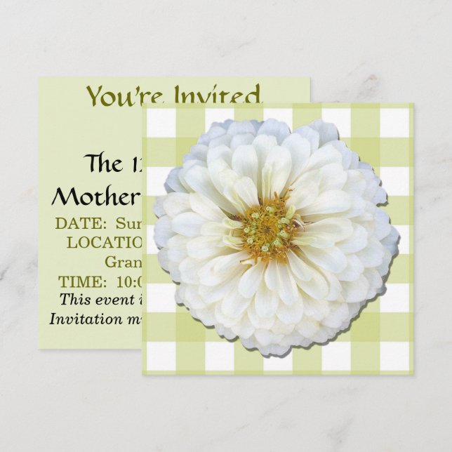 Inbjudan - vita Zinnia (Fram/baksida)