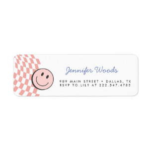 InbjudanCool One Girl's First Birthday Checkered Returadress Etikett