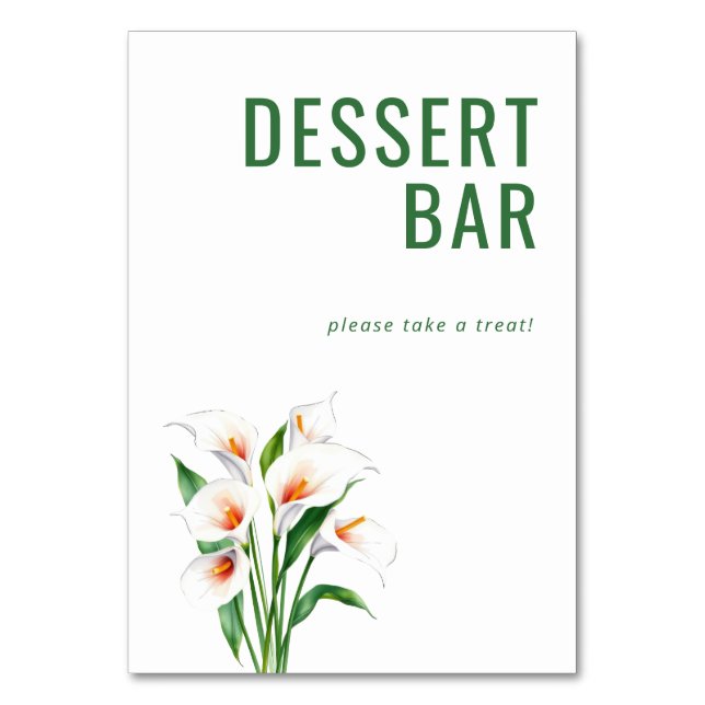 Inbjudande grön blommig dessertbarskylt bordsnummer (Framsidan)