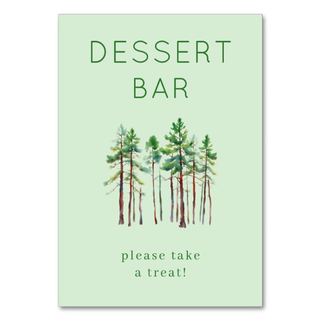 Inbjudande gröna akvarelltallträd bordsnummer (Framsidan)