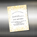 Inbjudandemagnet för födelsedagsvita guld glitter<br><div class="desc">För elegant 21:a födelsedag (eller någon annan ålder). En vit snyggt bakgrund. Dekorerad med faux-damm från guld glitter. Anpassa och lägg till information om namn,  ålder och party. Namn är skrivet med ett handskript i stil</div>