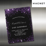 Inbjudandemagnet för svart lila glitter<br><div class="desc">En giftig och feminin 21:a (eller någon ålder) födelsedagsfest inbjudan. På framsidan: En svart bakgrund för chicen. Dekoreras med mörk lila faux glitter stoft. Anpassa och lägg till information om namn och party. Namn är skrivet med ett handskript stil,  light lila färgad brev.</div>