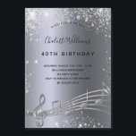 Inbjudandemagnet silver magnetisk inbjudningskort<br><div class="desc">Ett trendig,  ett modernt 40-dagarsinbjudningskort och Spara datumpåminnelsen. En mörk faux silver tittar bakgrund,  med musik noter,  svart färgad brev. Dekorerad med faux glitter damm. Anpassa och lägg till information om namn och party.</div>