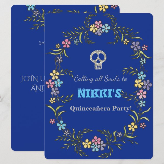 INBJUDANDET QUINCEANERA DAY OF THE DEAD INBJUDNINGAR (Fram/baksida)