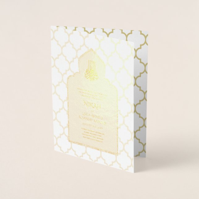 INBJUDANDET TILL REAL Gold Foil Islamic Wedding NI Folierat Kort (Framsida)