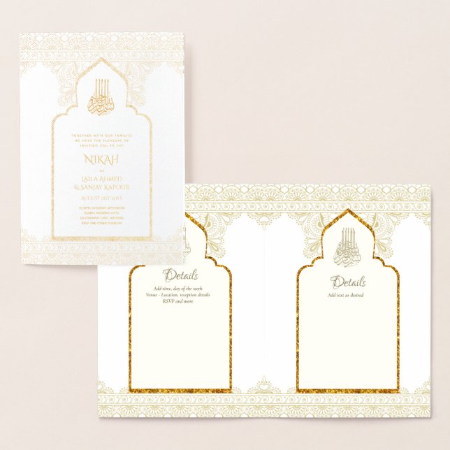 INBJUDANDET TILL REAL Gold Foil Islamic Wedding NI Folierat Kort (Display)