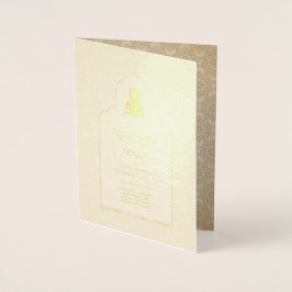 INBJUDANDET TILL REAL Gold Foil Islamic Wedding NI Folierat Kort