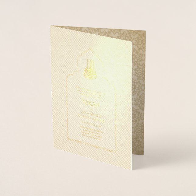 INBJUDANDET TILL REAL Gold Foil Islamic Wedding NI Folierat Kort (Framsida)