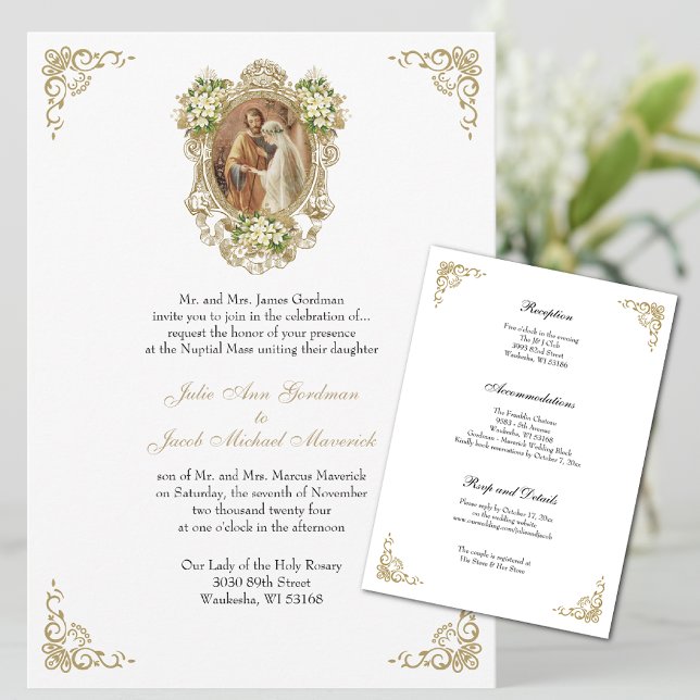 INBJUDANVISNINGAR FÖR KATOLISK BLOMMIGT GULD INBJUDNINGAR (Beautiful, Elegant, & Easy to Personalize)
