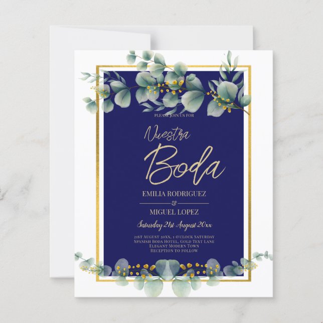 Inbjudningar De Boda Elegantes Navy Blue Guld (Framsida)