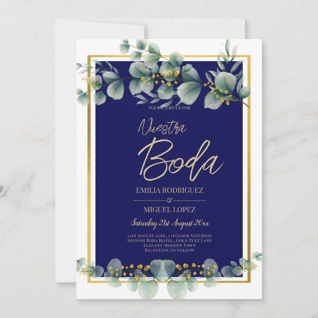 Inbjudningar De Boda Elegantes Navy Blue Guld (Framsida)