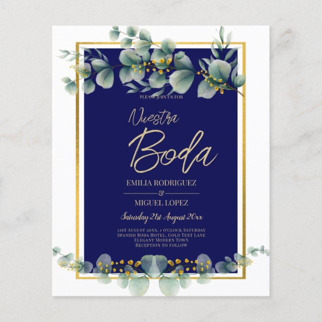 Inbjudningar De Boda Elegantes Navy Blue Guld Flygblad (Framsidan)