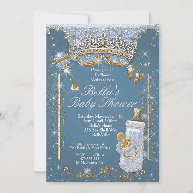 Inbjudningar för baby shower för blåttBling (Framsida)